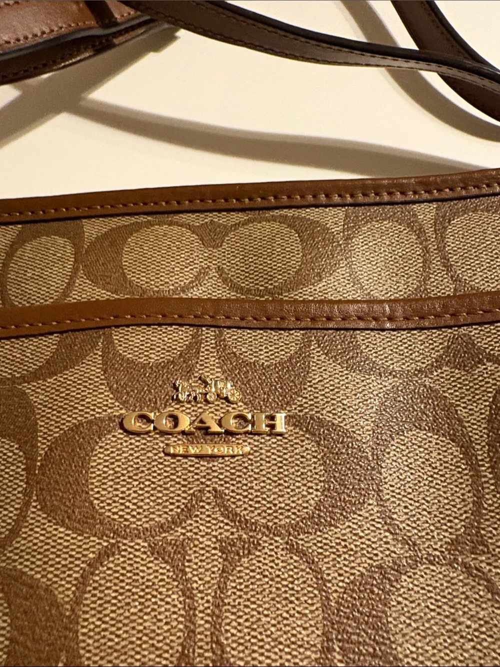 Coach Signature coated Canvas File Crossbody Bag purse tan brown excellent